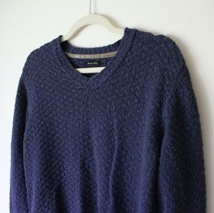 Massimo Dutti | Linen Cotton Blend Blue V-Neck Sweater
